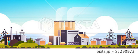 factory manufacturing buildings industrial zone plants with pipes and chimneys power station 55290972