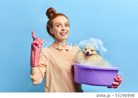 beautiful ginger pet owner giving advice how to take care of dogs beautiful ginger pet owner giving advice how to take care of dogs 55290998