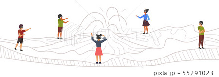 mix race people wearing modern 3d glasses men women looking at virtual reality hand drawn volcano mix race people wearing modern 3d glasses men women looking at virtual reality hand drawn volcano 55291023