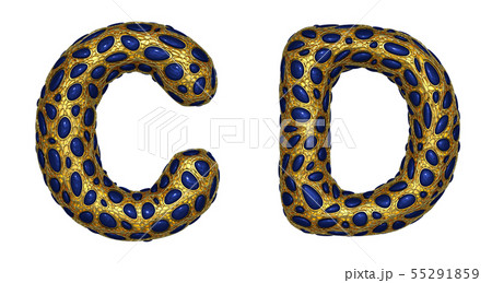 Letter set C, D made of realistic 3d render golden shining metallic. 55291859