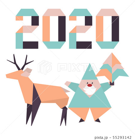 New year 2020 Christmas Santa Claus deer origami 55293142