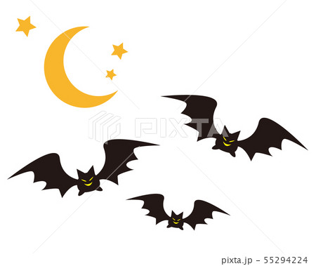蝙蝠 コウモリ ハロウィン 夜 月 星のイラスト素材