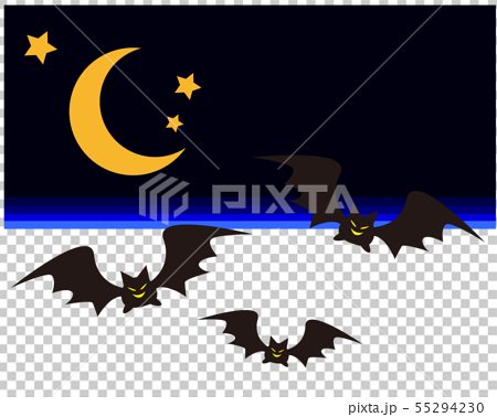 蝙蝠 コウモリ ハロウィン 夜 月 星のイラスト素材