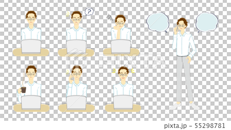 男性　ビジネス　パソコン　吹き出し 55298781