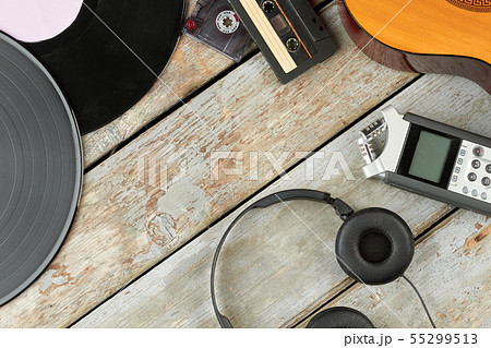 Old and modern audio devices. Old and modern audio devices. 55299513