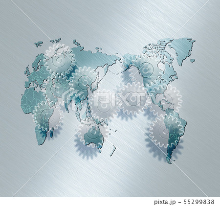 世界のインターネット網と歯車のイラスト素材