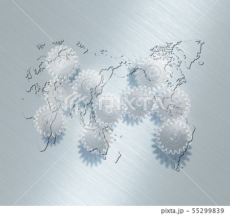 世界のインターネット網と歯車のイラスト素材