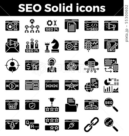 SEO Search engine optimization solid icons. Vector 55300602