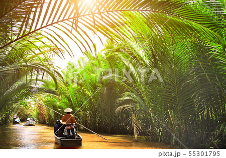 People boating in the delta of Mekong river, 55301795