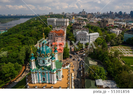 Aerial top view of Saint Andrew's church from above Aerial top view of Saint Andrew's church from above 55301856