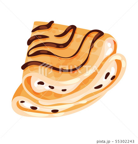 Pancake is folded in a triangle shape. Decorated with liquid chocolate. Vector illustration on white 55302243