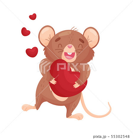 Cartoon mouse holds the heart. Vector illustration on white background. 55302548