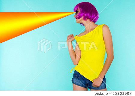 Portrait of young transgender woman in pink wig Portrait of young transgender woman in pink wig 55303907