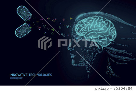 Brain treatment low poly 3D render. Drug nootropic human ability stimulant smart mental health Brain treatment low poly 3D render. Drug nootropic human ability stimulant smart mental health 55304284