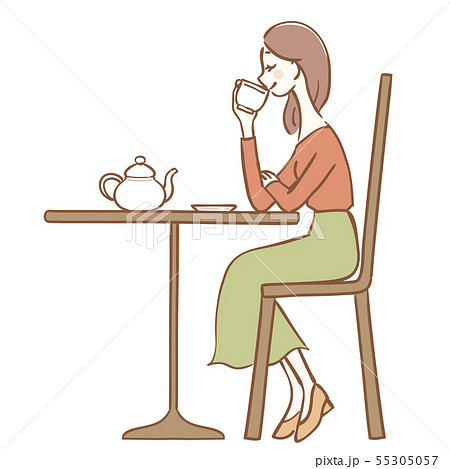 紅茶を飲む女性のイラストのイラスト素材 55305057 Pixta