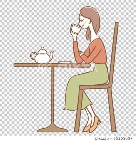 紅茶を飲む女性のイラストのイラスト素材