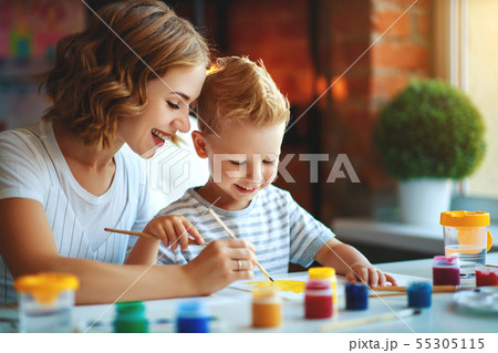 mother and child son painting draws in creativity mother and child son painting draws in creativity 55305115