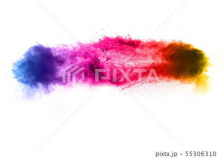Freeze motion of colorful dust particles on white. 55306310