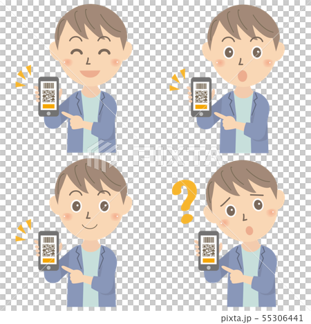 スマホ ペイ QR決済 若い男性の上半身セット 線なし スマホ ペイ QR決済 若い男性の上半身セット 線なし 55306441