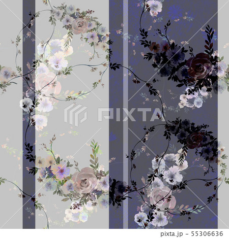 Watercolor painting of leaf and flowers, seamless Watercolor painting of leaf and flowers, seamless 55306636