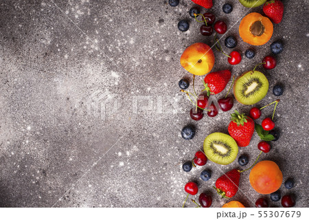 Fruits and berries summer background 55307679