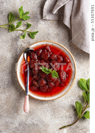 Homemade strawberry jam in plate 55307691