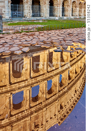 Colosseum reflection in Rome, Italy 55308242