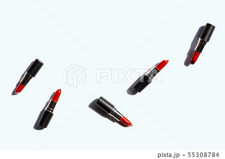 Flat lay composition, Lipsticks on white Flat lay composition, Lipsticks on white 55308784