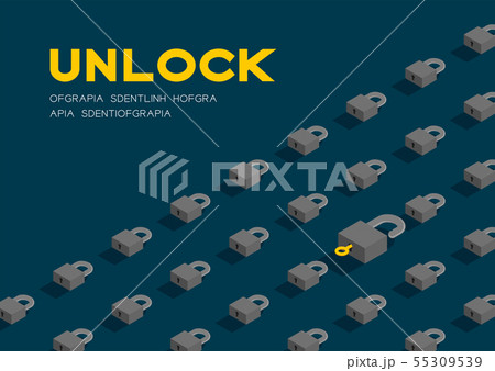 Lock and key 3D isometric pattern, Password unlock 55309539
