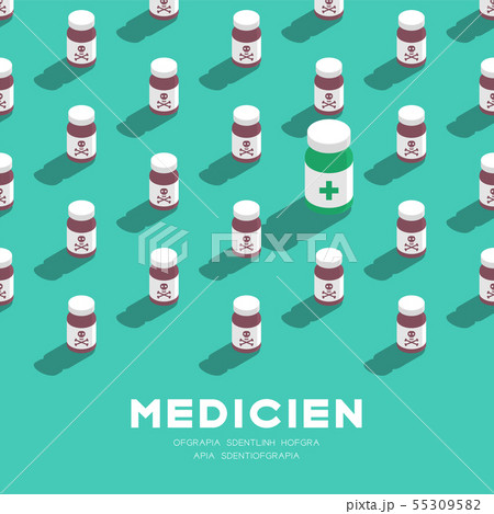 Medicine bottle 3D isometric pattern, Danger Medicine bottle 3D isometric pattern, Danger 55309582