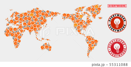 Electric Lamp Collage World Map and Rubber Stamp Seals 55311088