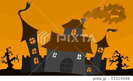 old castle halloween poster with smoke and yellow 55314348