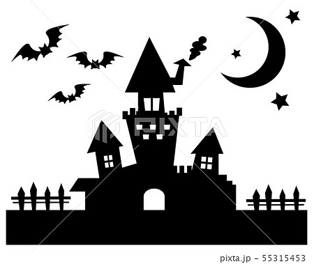 ハロウィン 城 コウモリ 月 星 夜 夜空のイラスト素材 55315453 Pixta