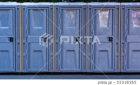 toilet bio cubicles blue outside close up toilet bio cubicles blue outside close up 55316565