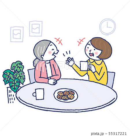 介護 イラスト 話し合う高齢者と娘 青 介護 イラスト 話し合う高齢者と娘 青 55317221