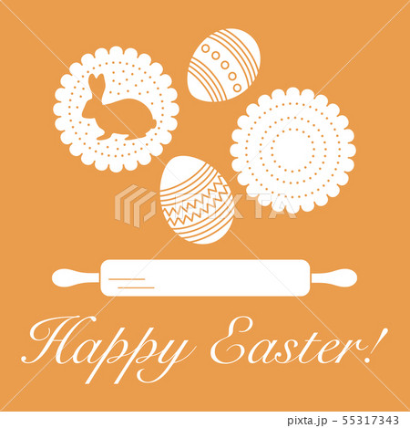 Happy Easter Cookies, bunny, eggs, rolling pin. 55317343