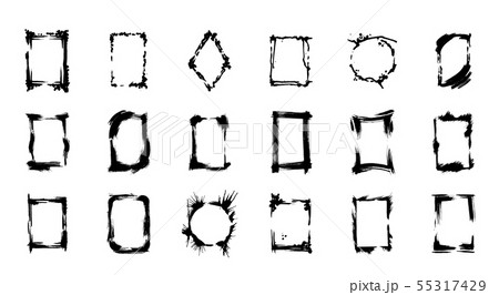 Vector Set of dry brush frames. Black and white engraved ink art. Isolated illustration element. 55317429