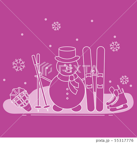 Snowman with ski and hockey equipment 55317776