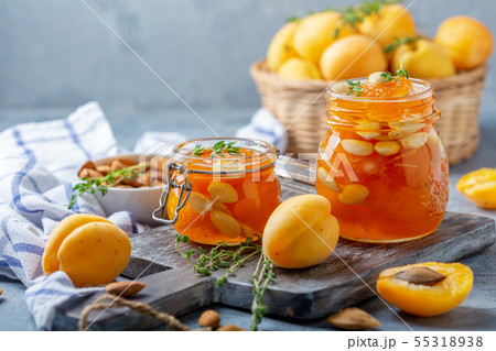 Apricot jam with thyme and almonds. 55318938