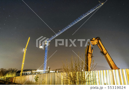 Construction cranes, Nitra, Slovakia, night scene 55319024