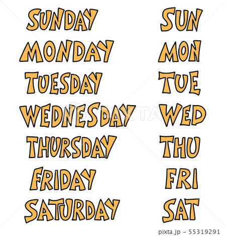 Set of days of the week. Vector lettering. 55319291