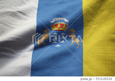 Closeup of Ruffled Canary Islands Flag Closeup of Ruffled Canary Islands Flag 55319320