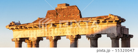 Detailed view of temple ruins in Roman Forum, Rome, Italy 55320047