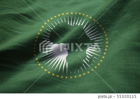 African Union ruffled flag waving in the wind 55320115