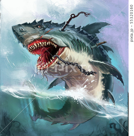 Shark monster background realistic illustration. 55320160