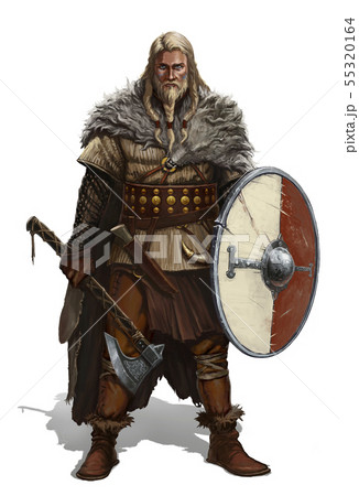 Viking with ax and shield on white realistic. 55320164