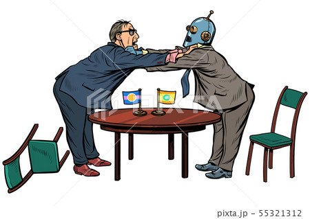 policy diplomacy and negotiations. man versus robot. new technologies and progress concept policy diplomacy and negotiations. man versus robot. new technologies and progress concept 55321312