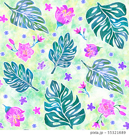 Seamless pattern with monstera leaves and tropical 55321689