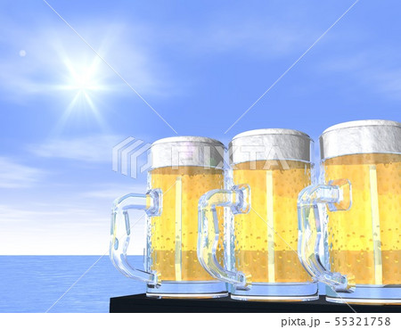 ビールと海 夏イメージのイラスト素材