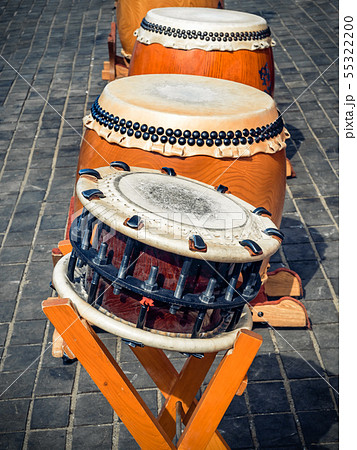 Traditional asian percussion instruments. Taiko or wadaiko or chu-daiko drum and shime-daiko or 55322200